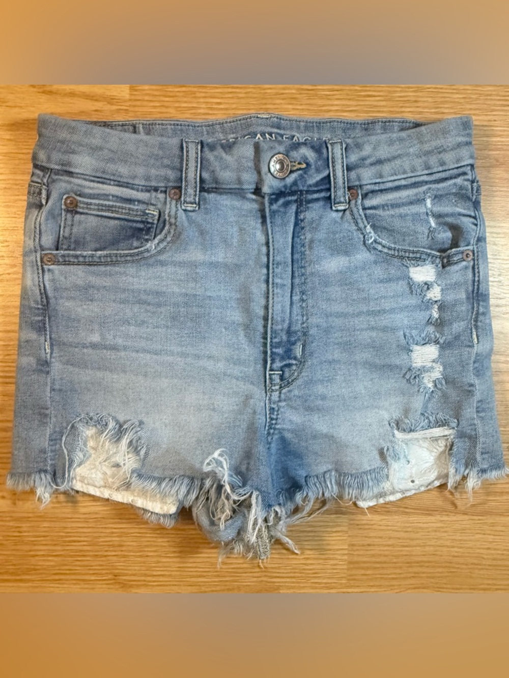 American Eagle Curvy High Rise Shortie Distressed Denim Shorts Size 6